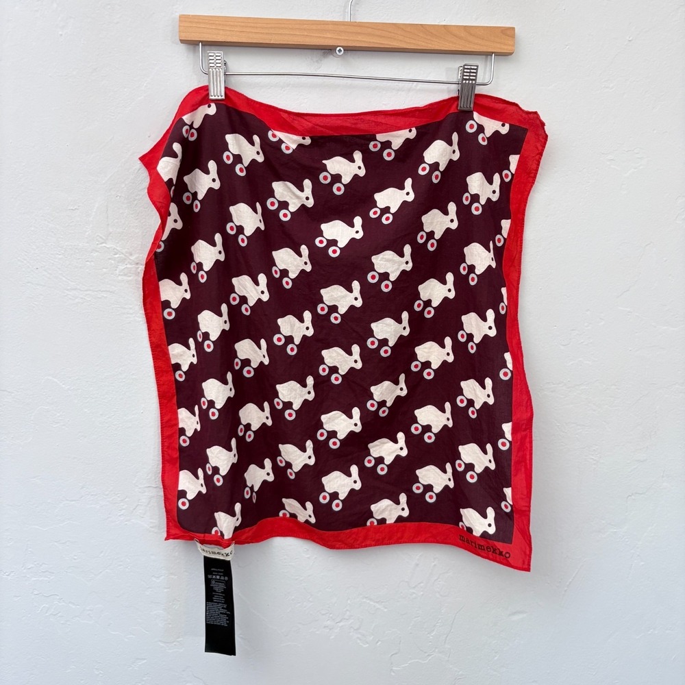 Marimekko Astrilli Rulla Print Handkerchief Bandana Rabbit Red Cotton 20" x 20"